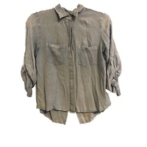 Style Envy Womens Top Medium Blue Long Sleeve Roll Tab Button Up Shirt Pockets